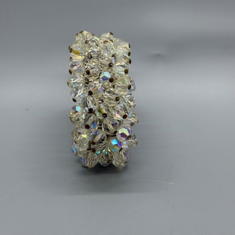 Vintage AB Crystal Expansion Bracelet Adjustable Clear Iridescent Made in USA